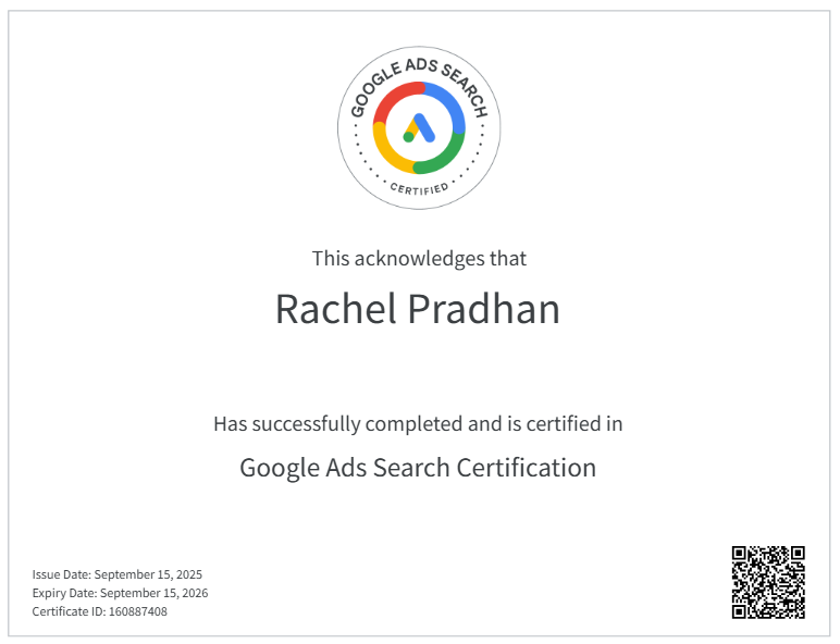 Rachel Pradhan - Google Search Ads - Sept 15 2025