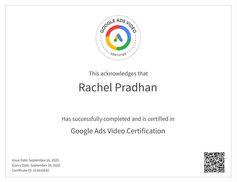 Rachel Pradhan - Google Video Ads - Sept 26 2025